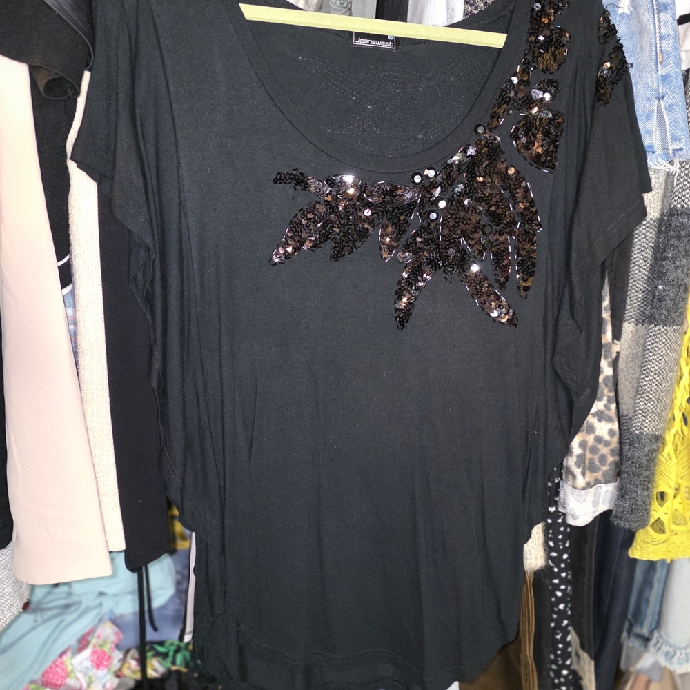 Black Sequin Embellished Women's Top